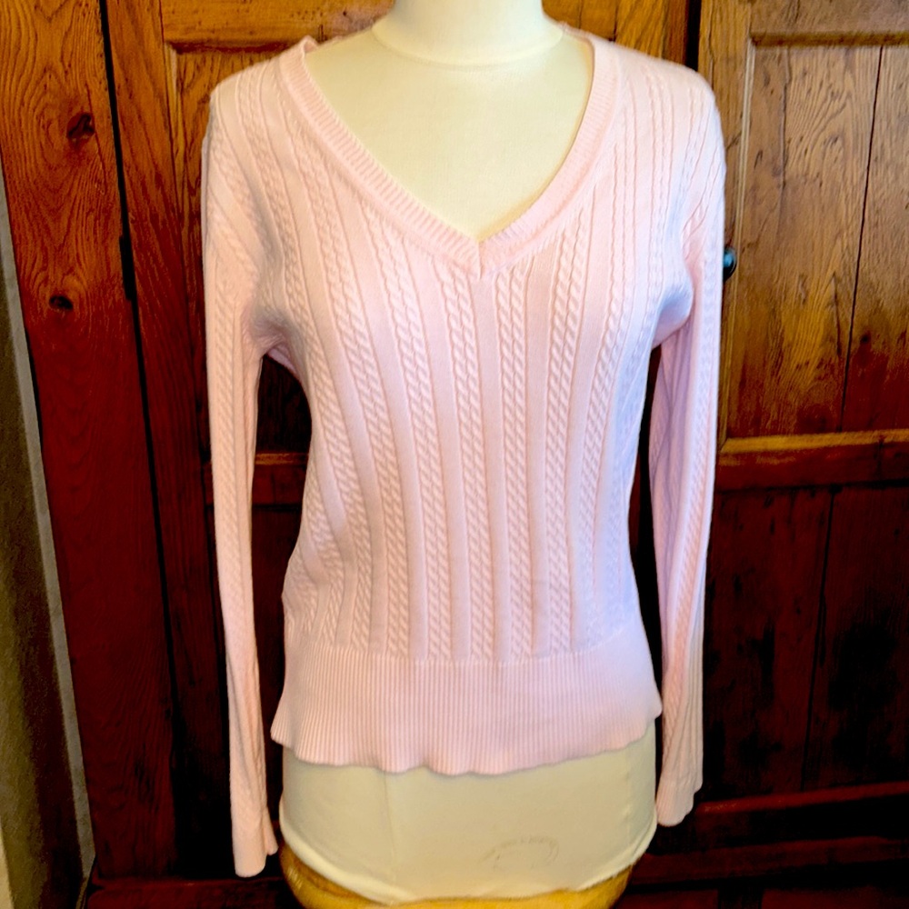 TOMMY HILFIGER💗Pink V-Neck SWEATER 💯% COTTON.🌸Size Large